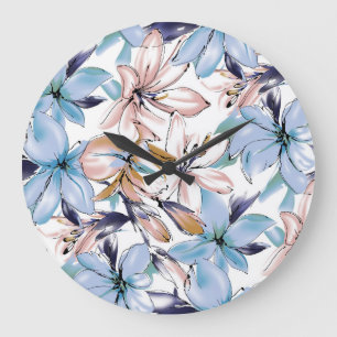 Grande Horloge Ronde Fleur aquarelle : Design peint avec amour