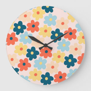 Grande Horloge Ronde Fleur Bohème Rétro Colorée