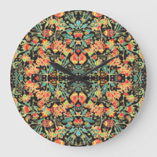 Grande Horloge Ronde Fleur chaotique : motif abstrait vintage.