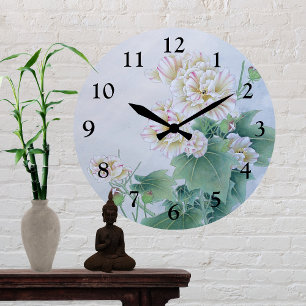 Grande Horloge Ronde Fleur chinoise avec papillon