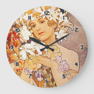 Grande Horloge Ronde Fleur d'Alphonse Mucha