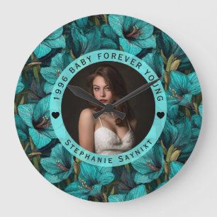 Grande Horloge Ronde Fleur d'Amaryllis Cadeau de Bon Anniversaire Pour
