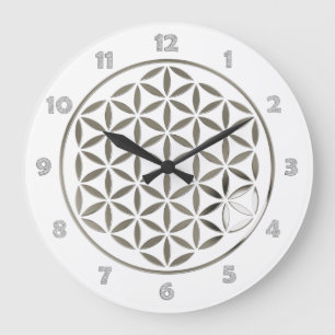 Grande Horloge Ronde FLEUR d'argent de timbre de la VIE + nombres de