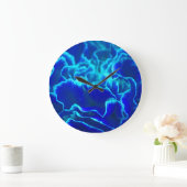 Grande Horloge Ronde Fleur de carnation bleue et Turquoise (Maison)