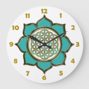 Grande Horloge Ronde FLEUR DE LA VIE - lotus + nombres de visage