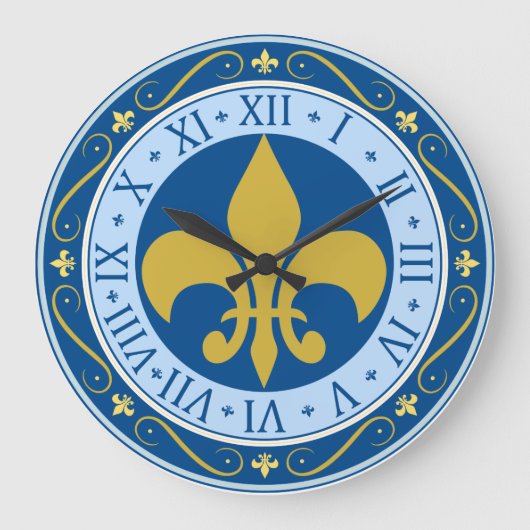 Grande Horloge Ronde Fleur de Lis bleu et or (Recto)