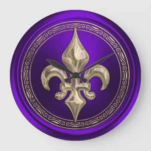 Grande Horloge Ronde Fleur de Lis violet et or