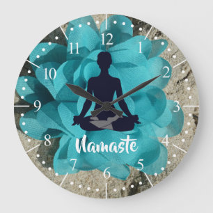 Grande Horloge Ronde Fleur de lotus de turquoise de tissu de silhouette