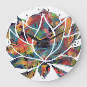 Grande Horloge Ronde Fleur de lotus oriental énigmatique Abstrait origi