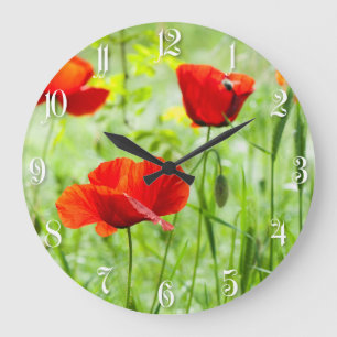 Grande Horloge Ronde Fleur de pavot rouge sauvage