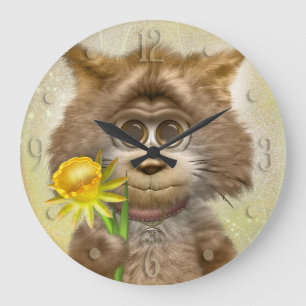 Grande Horloge Ronde Fleur de ressort de chats de Kitty