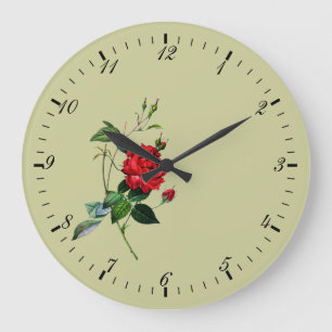 Grande Horloge Ronde fleur de rose rouge