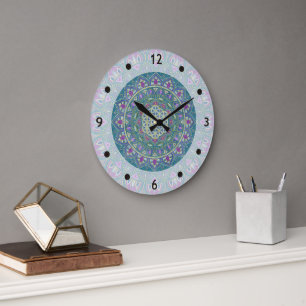 Grande Horloge Ronde Fleur De Vie - Mandala India Style 1