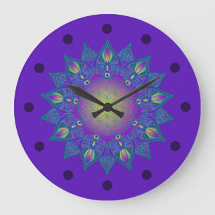 Grande Horloge Ronde Fleur De Vie - Mandala Indien 3