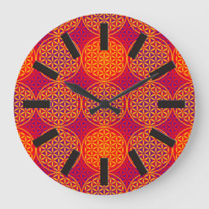 Grande Horloge Ronde Fleur de vie - motif de timbre - rose orange