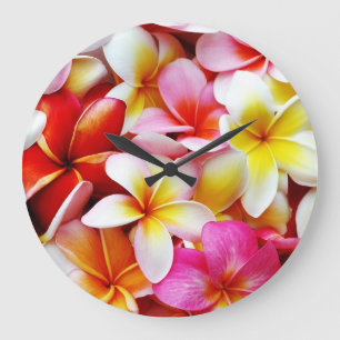 Grande Horloge Ronde Fleur d'Hawaï de Frangipani de Plumeria customis