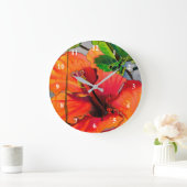 Grande Horloge Ronde Fleur d'Hibiscus du néon tropical (Maison)