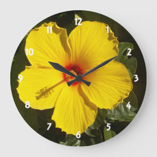 Grande Horloge Ronde Fleur d'Hibiscus jaune