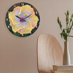 Grande Horloge Ronde Fleur d'Hibiscus jaune Photographie Botanique