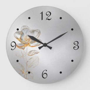 Grande Horloge Ronde Fleur d'Or Nombres d'Argent