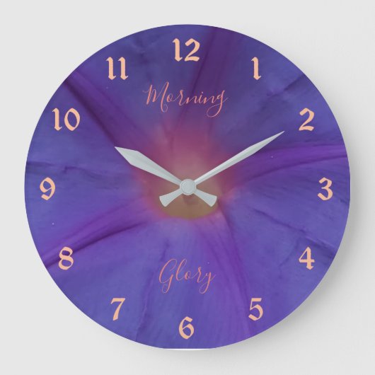 Grande Horloge Ronde Fleur et texte de gloire du matin ultra violet (Recto)