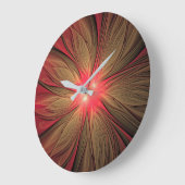 Grande Horloge Ronde Fleur fractale de fansy rouge (Angle)