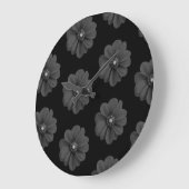 Grande Horloge Ronde "Fleur illustrée en Motif gris-noir" (Angle)