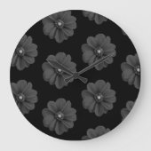Grande Horloge Ronde "Fleur illustrée en Motif gris-noir" (Recto)