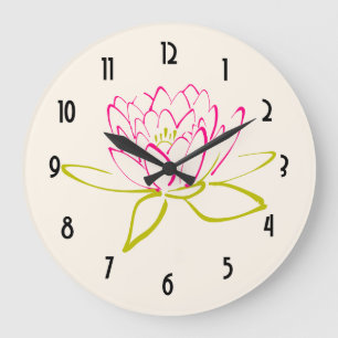 Grande Horloge Ronde Fleur Lotus / Illustration de la couche d'eau