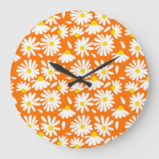 Grande Horloge Ronde Fleur marguerite rétro : orange vintage.