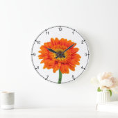 Grande Horloge Ronde Fleur orange de marguerite de Gerbera (Maison)