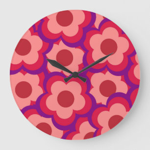 Grande Horloge Ronde Fleur rétro rouge et rose capricieuse, prépa audac