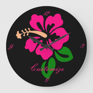 Grande Horloge Ronde Fleur rose tropicale Thunder_Cove de ketmie