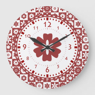 Grande Horloge Ronde Fleur rouge et blanche de ferme de cuisine