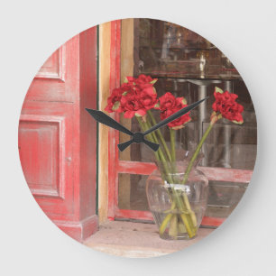 Grande Horloge Ronde Fleur rouge française