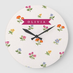 Grande Horloge Ronde Fleur sauvage Cottagecore florale Ditsy personnali