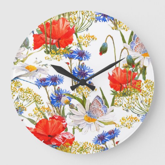 Grande Horloge Ronde Fleur sauvage : couleur bleu foncé bleu clair (Recto)