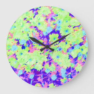 Grande Horloge Ronde Fleur sauvage Pastel coloré