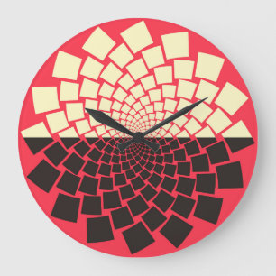 Grande Horloge Ronde Fleur stylisée : noir rouge ivoire