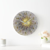 Grande Horloge Ronde Fleurir avec la fleur Abstraite fractée Gold Moder (Maison)