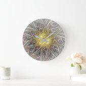 Grande Horloge Ronde Fleurir Avec Or Moderne Fleur Abstraite Fractale (Maison)