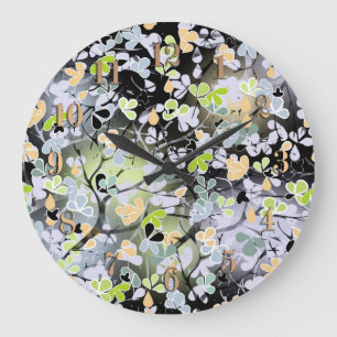 Grande Horloge Ronde Fleurs abstraites florales modernes noir bleu vert