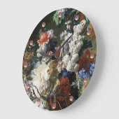 GRANDE HORLOGE RONDE FLEURS ANTIQUES, ANÉMONES ROUGES ET ROSES, FLEURS  (Angle)