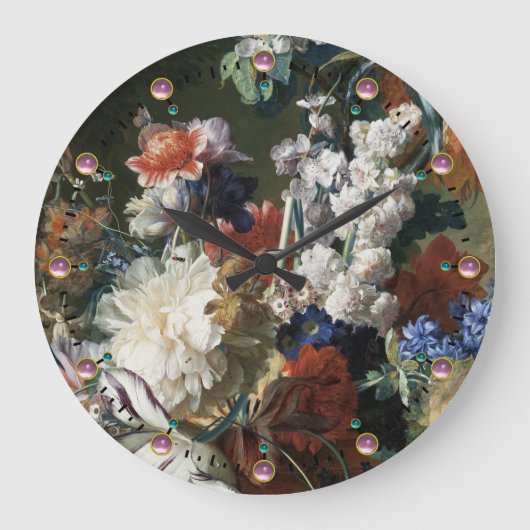 GRANDE HORLOGE RONDE FLEURS ANTIQUES, ANÉMONES ROUGES ET ROSES, FLEURS  (Recto)