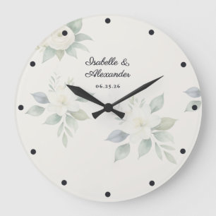 Grande Horloge Ronde Fleurs aquarelles élégantes pour mariage personnal