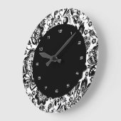Grande Horloge Ronde Fleurs baroques noir et blanc Motif (Angle)