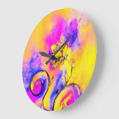 Grande Horloge Ronde FLEURS BLANCHES bleu rose (Angle)