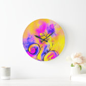 Grande Horloge Ronde FLEURS BLANCHES bleu rose (Maison)