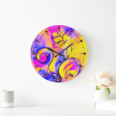 Grande Horloge Ronde FLEURS BLANCHES bleu rose (Maison)