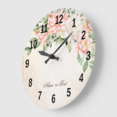 Grande Horloge Ronde Fleurs blanches de pêche à l'aquarelle Élégantes (Angle)